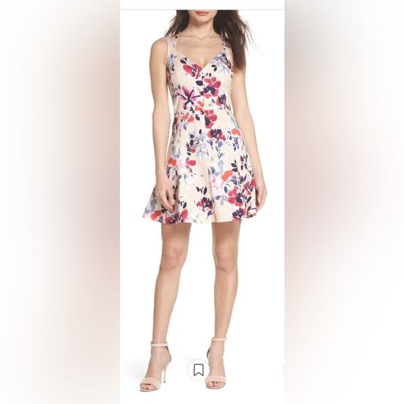 French Collection Summer Floral Pink/Cream Flare Skirt Lightweight Dress 10 - Picture 1 of 8